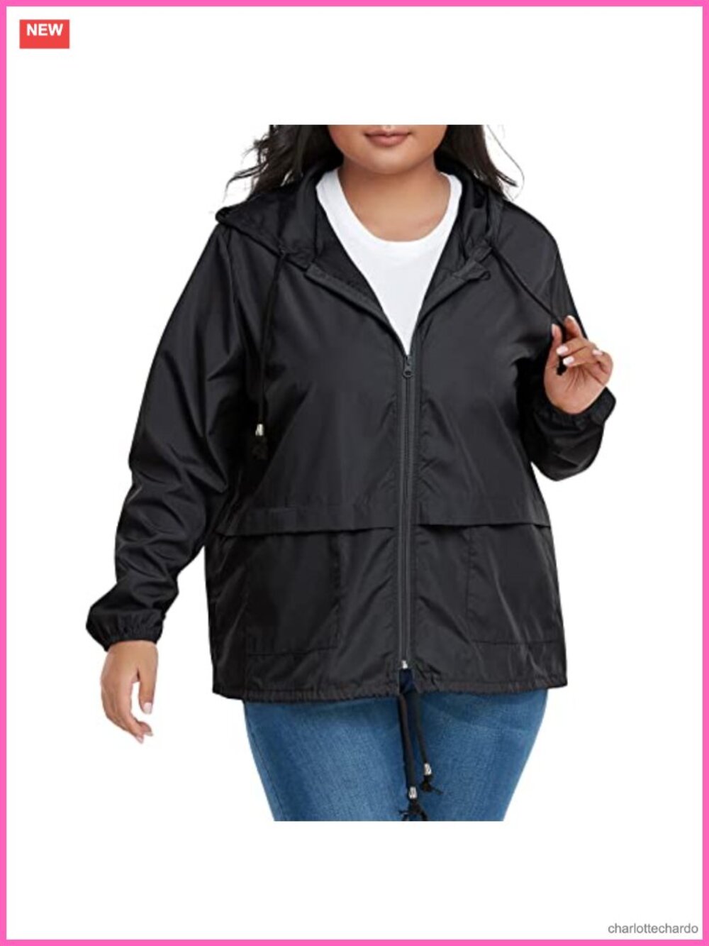 Plus Size Waterproof Rain Jacket with Hood Packable
